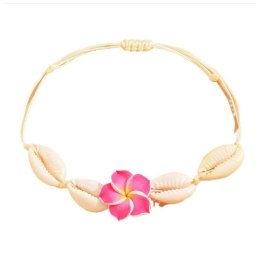 Bransoletka 2w1 na stopę i rękę, na sznurku, MUSZELKI i KWIAT HAWAJSKI B542F