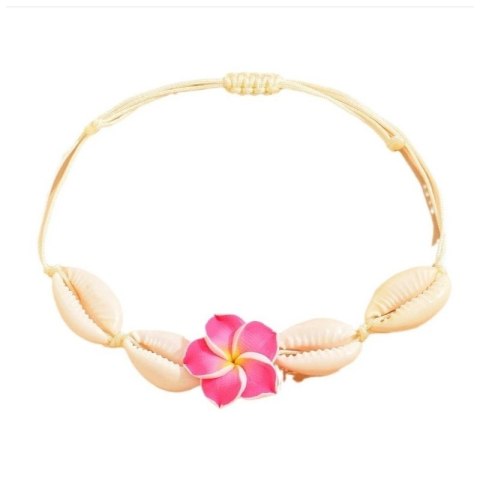 Bransoletka 2w1 na stopę i rękę, na sznurku, MUSZELKI i KWIAT HAWAJSKI B542F