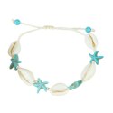 Bransoletka 2w1 na stopę i rękę na sznurku, MUSZELKI i ROZGWIAZDY B543N