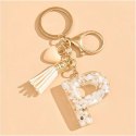 Brelok do kluczy LITERKA "P" biało złote kamyczki z sercem BRL329P