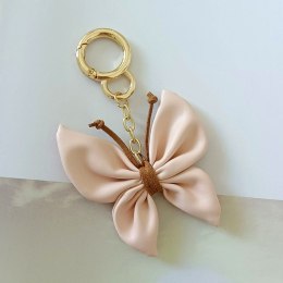 Brelok do kluczy skórzany MOTYL, KOKARDKA różowy BRL367R