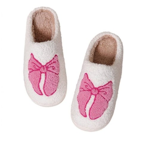 Ciepłe kapcie z kokardą ocieplane, antypoślizgowe PAN03R38, rozmiar 38