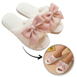 Ciepłe kapcie z kokardą ocieplane, antypoślizgowe PAN06R39, rozmiar 39