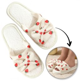 Kapcie ocieplane z kokardą, TRUSKAWKI, antypoślizgowe PAN04R39, rozmiar 39