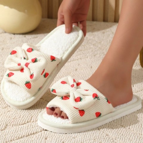 Kapcie ocieplane z kokardą, TRUSKAWKI, antypoślizgowe PAN04R39, rozmiar 39