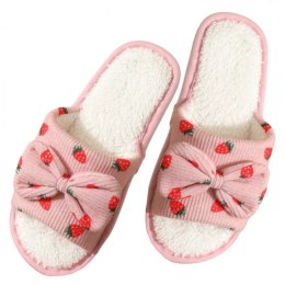 Kapcie ocieplane z kokardą, TRUSKAWKI, antypoślizgowe PAN05R39, rozmiar 39