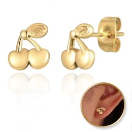 Kolczyki ze stali szlachetnej platerowane 14k złotem WISIENKI, sztyft srebro S925 KST3317