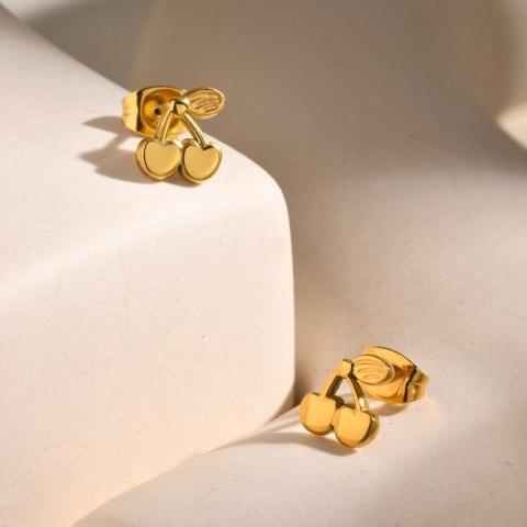 Kolczyki ze stali szlachetnej platerowane 14k złotem WISIENKI, sztyft srebro S925 KST3317