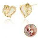 Kolczyki ze stali szlachetnej pozłacanej 14k złotem, SERCE RÓŻA sztyft srebro S925 KST3368