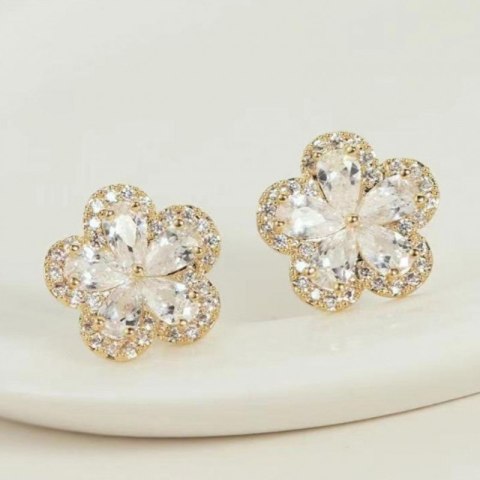 Kolczyki ze stali szlachetnej pozłacanej 14k złotem, cyrkonie, sztyft srebro S925 KST3338