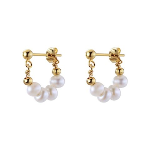 Kolczyki ze stali szlachetnej pozłacanej 14k złotem, sztyft srebro S925, perły KST3405