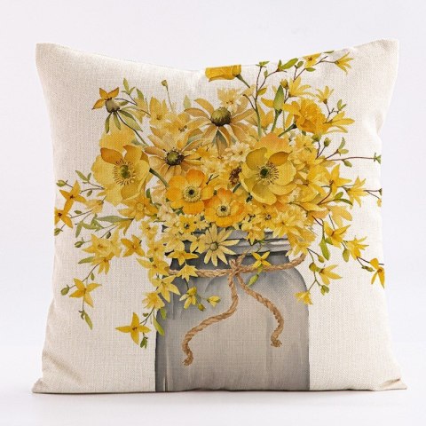 Lniana poszewka na poduszkę 45 x 45 cm z nadrukiem BUKIET KWIATÓW POD237