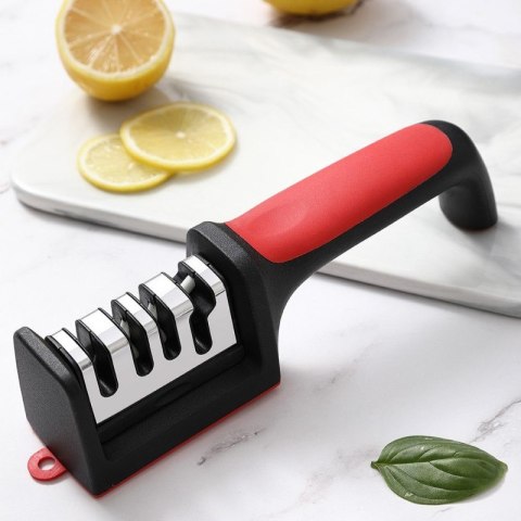 Ostrzałka do noży kuchennych i nożyczek, trójfazowa osełka czaro-czerwona KU01