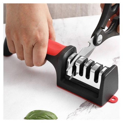 Ostrzałka do noży kuchennych i nożyczek, trójfazowa osełka czaro-czerwona KU01