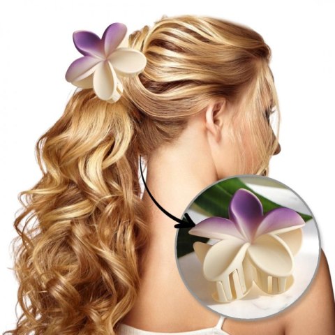 Spinka do włosów klamra XL kwiat OMBRE matowy kremowy z fioletem 7,5 x 8cm SP402