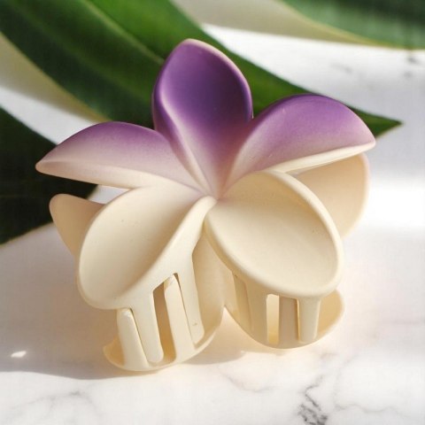Spinka do włosów klamra XL kwiat OMBRE matowy kremowy z fioletem 7,5 x 8cm SP402