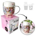 Szklanka termiczna z kwiatami w środku, gipsówka hortensje róż 300 ml 1szt SZK180