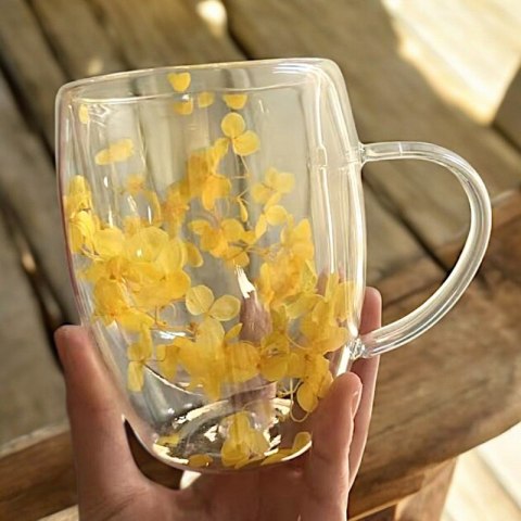 Szklanka termiczna z kwiatami w środku, hortensje 300 ml 1szt SZK153