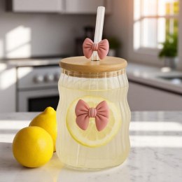 Szklanka z falowanymi ściankami KOKARDA 450 ml ze słomką i pokrywką SZK183