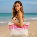 TORBA PLAŻOWA wakacyjna BOHO z frędzlami różowa ombre, na zakupy TP14R
