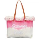 TORBA PLAŻOWA wakacyjna BOHO z frędzlami różowa ombre, na zakupy TP14R