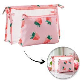 Zestaw kosmetyczek 2w1, saszetki, transparentna TRUSKAWKI KS152