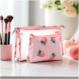 Zestaw kosmetyczek 2w1, saszetki, transparentna TRUSKAWKI KS152