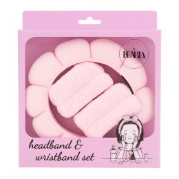Zestaw opasek kosmetycznych na głowę i nadgarstki 17 x 19 cm róż O536R