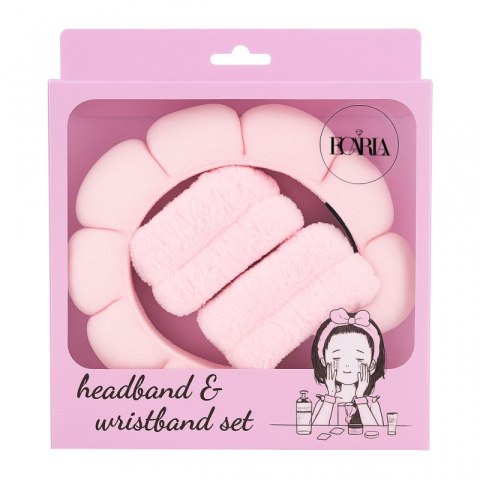 Zestaw opasek kosmetycznych na głowę i nadgarstki 17 x 19 cm róż O536R