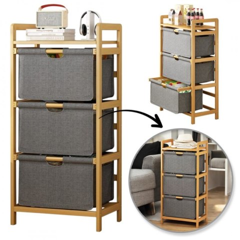 Bambusowy regał, szafka z materiałowymi szufladami 32 x 45 x 96cm SZ43