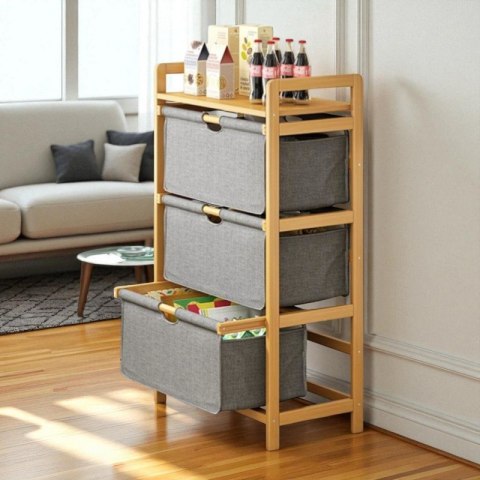 Bambusowy regał, szafka z materiałowymi szufladami 32 x 45 x 96cm SZ43