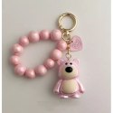 Brelok do kluczy, perłowy Miś z koralikami Różowy BRL366R