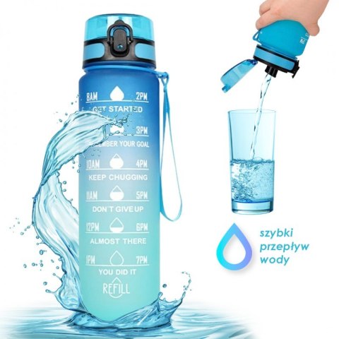 Butelka na wodę, bidon z miarką 1L OMBRE Turkus z Żółtym BD47