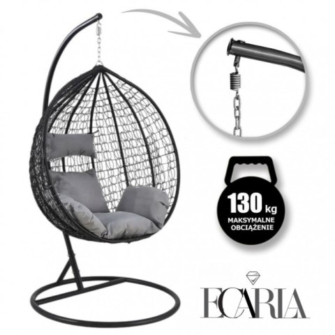 Fotel wiszący, huśtawka kokon czarny z grafitowymi poduszkami KR23