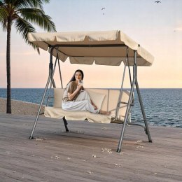 Huśtawka ogrodowa 3-osobowa z baldachimem i 2 poduszkami, beżowa HO01K