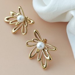 Kolczyki ze stali szlachetnej platerowane 14k złotem, perła KST3402