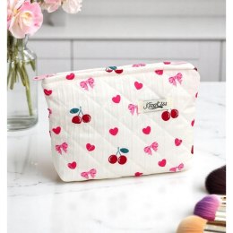 Kosmetyczka damska pikowana kuferek wisienki, kokardki 26 x 7 x 18 cm KS151