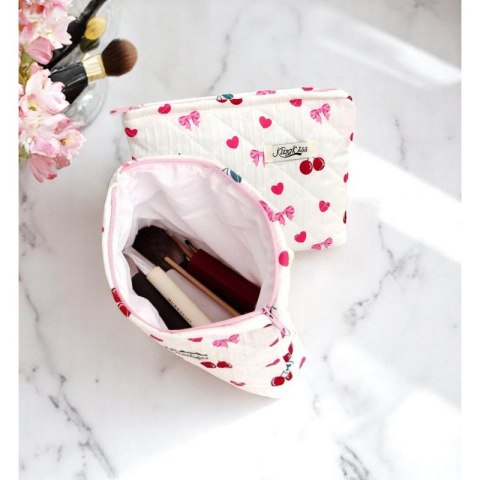 Kosmetyczka damska pikowana kuferek wisienki, kokardki 26 x 7 x 18 cm KS151