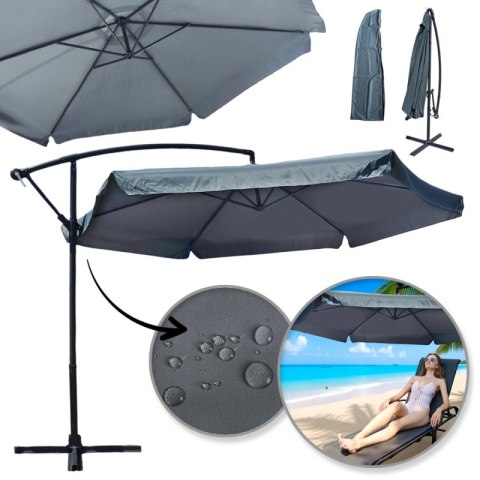 Parasol ogrodowy z wysięgnikiem i falbanką grafitowy, duży 3,5 m. OGP04