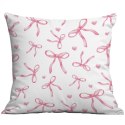 Poszewka na poduszkę 45 x 45 cm biała, KOKARDKI różowe POD228
