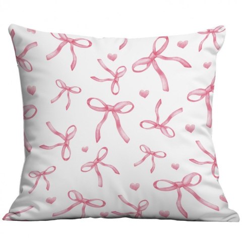 Poszewka na poduszkę 45 x 45 cm biała, KOKARDKI różowe POD228