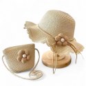 ZESTAW torebka i kapelusz 52cm dla dziewczynki słomiane KWIAT CZ55