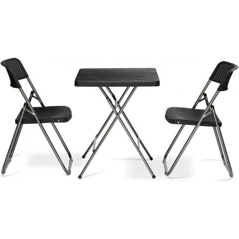 Zestaw Mebli ogrodowych 3w1 Stół + 2 krzesła imitacja rattanu, balkonowy Czarny SC07