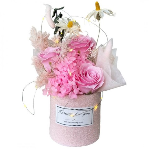 Bukiet zapachowych kwiatów mydlanych w pudełku na prezent, świecące LED BUK21