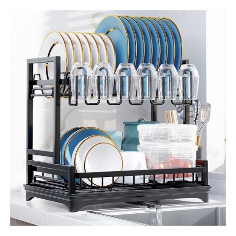 Dwupoziomowa suszarka do naczyń, sztućców, ociekacz z tacką 42x30x38cm SU06CZ