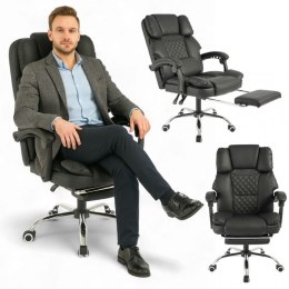 Fotel biurowy obrotowy MASTER PRESTIGE, podnóżek i masażer- ecoskóra czarny KO42CZ