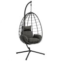 Fotel wiszący huśtawka, kokon składany czarny, antracyt z poduszkami KR37GRAF