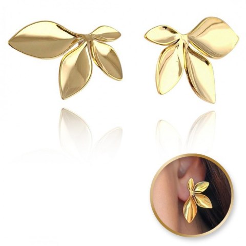 Kolczyki ze stali szlachetnej platerowane 14k złotem LISTKI KST3227