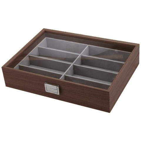 Szkatułka 8 przegródek na okulary lub akcesoria, etui organizer, szkło PDMDF07