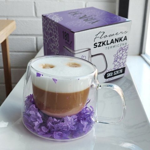 Szklanka termiczna z hortensją w środku fiolet 180 ml 1szt SZK76